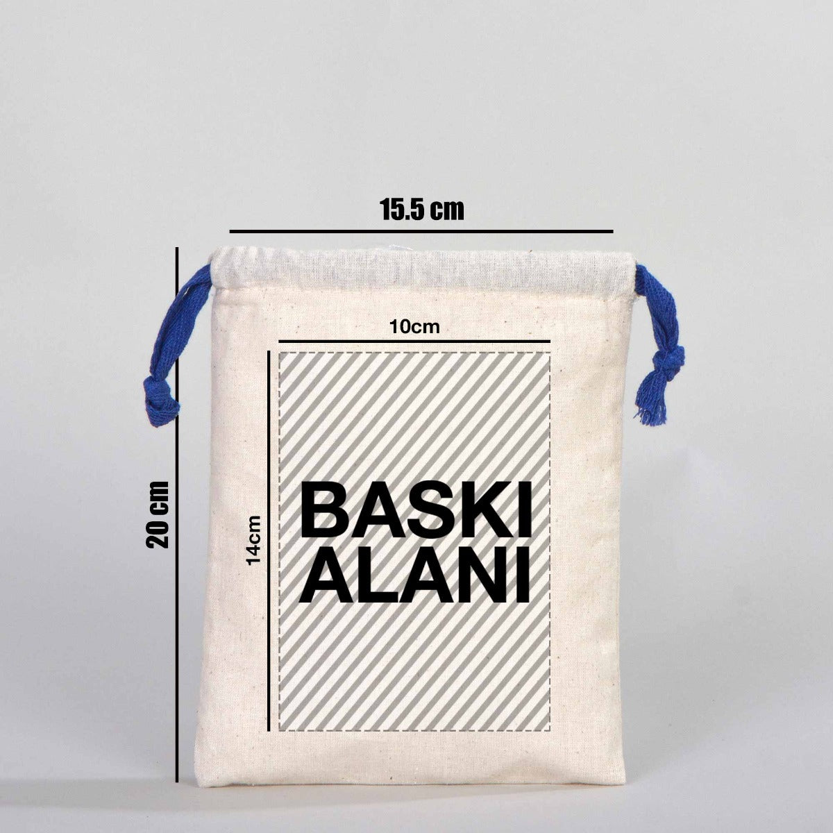 Ham Bez Karne Günü Kesesi – Saks Mavi Büzgülü Pamuk 15,5×20 cm (Özelleştirilebilir)