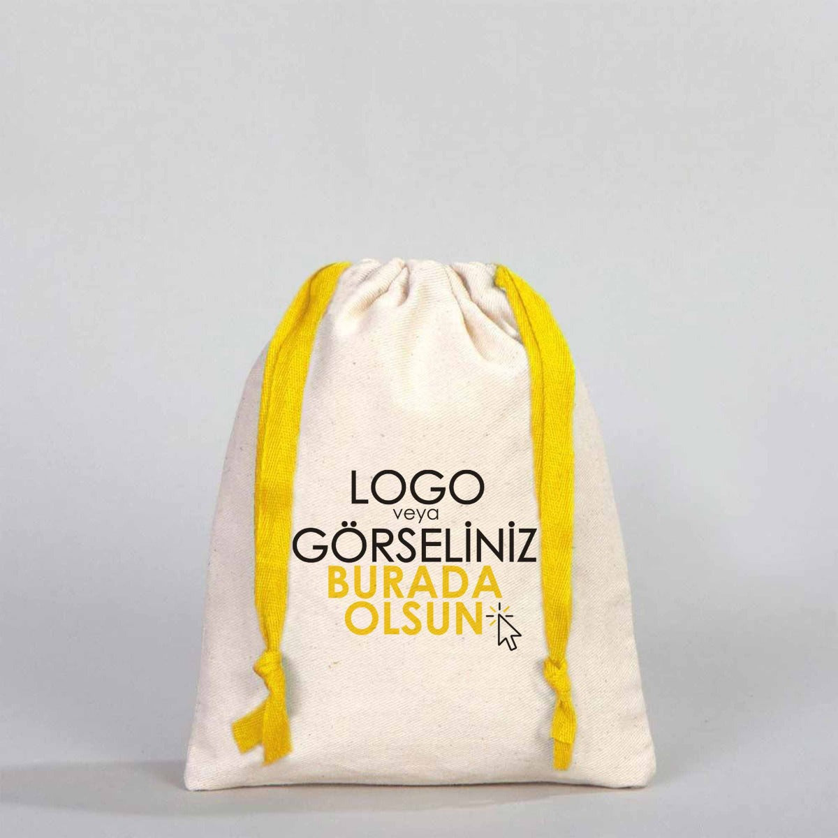Ham Bez Karne Günü Kesesi – Sarı Büzgülü Pamuk 15,5×20 cm (Özelleştirilebilir)