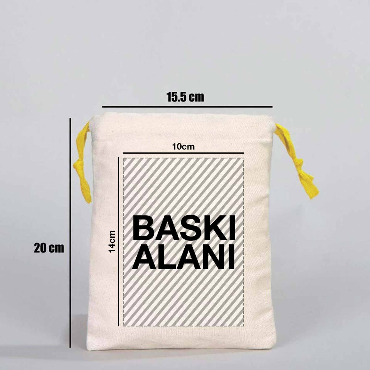 Ham Bez Karne Günü Kesesi – Sarı Büzgülü Pamuk 15,5×20 cm (Özelleştirilebilir)