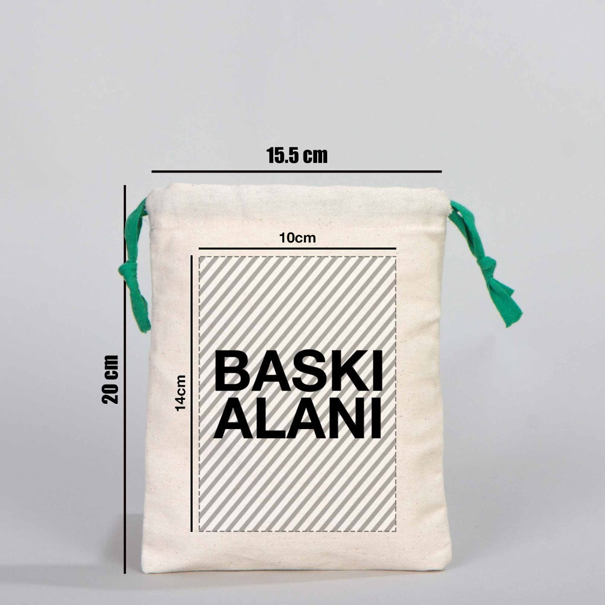 Ham Bez Karne Günü Kesesi – Yeşil Büzgülü Pamuk 15,5×20 cm (Özelleştirilebilir)