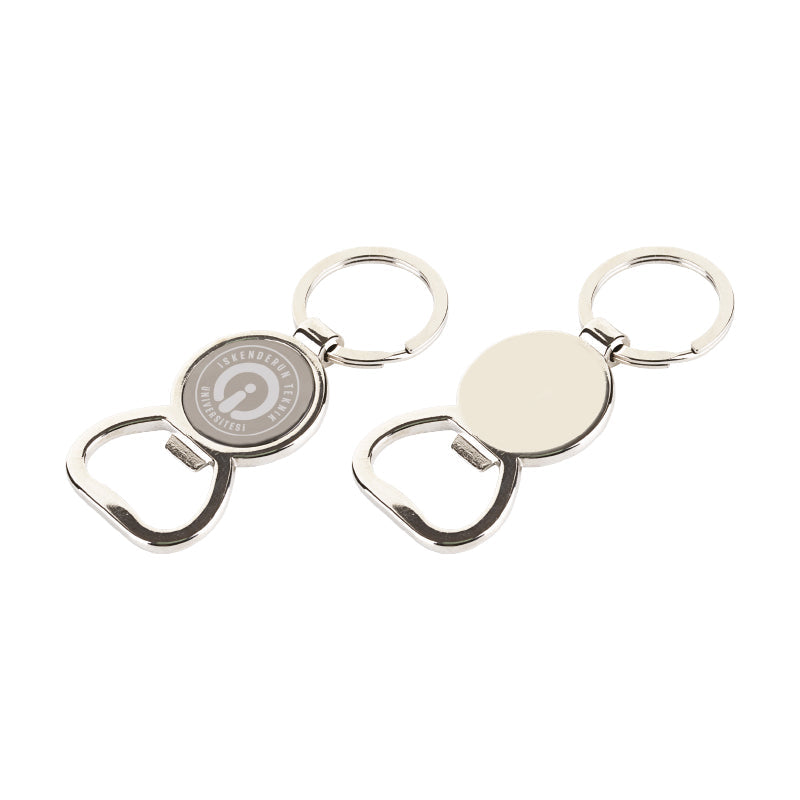 Krom Tek Taraflı Yuvarlak Metal Anahtarlık — 6603