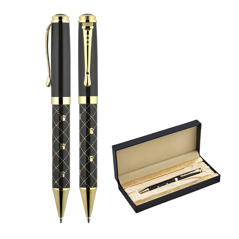 Siyah–Gold Desenli Metal Tükenmez Kalem Seti 656-KT
