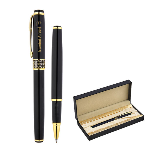 1213-KR Siyah Metal Roller Kalem Seti – Kutulu Kurumsal Hediye