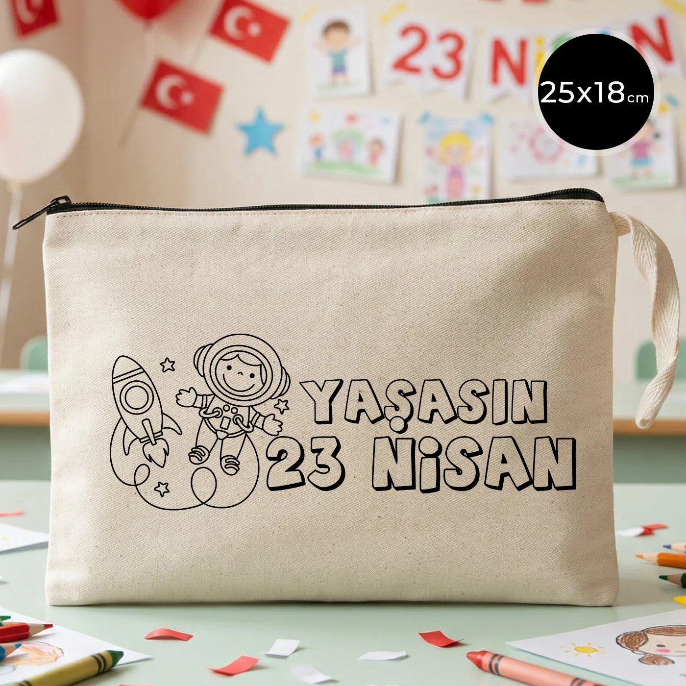 Boyanabilir 25x18 cm Clutch Astarsız Çanta - 23 Nisan Hediyelik