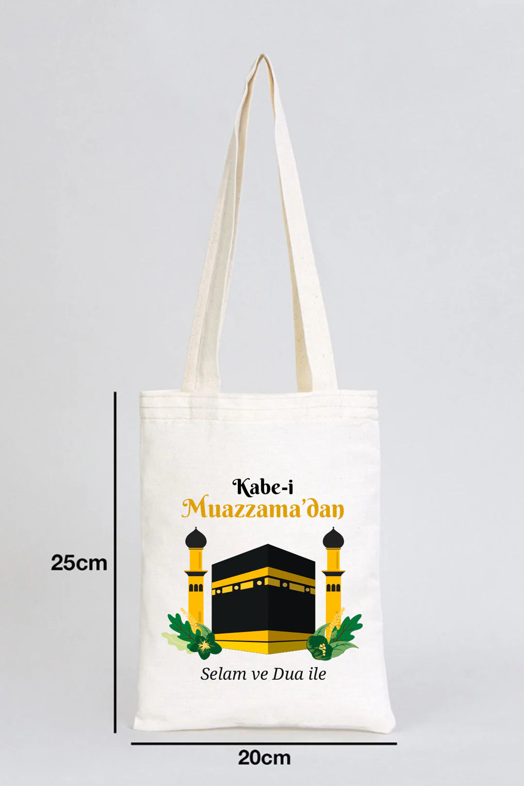 20x25 cm Dualarımıza Sizi de Ekledik | Hac ve Umre Hediyelik Ham Bez Çanta - yakın çekim
