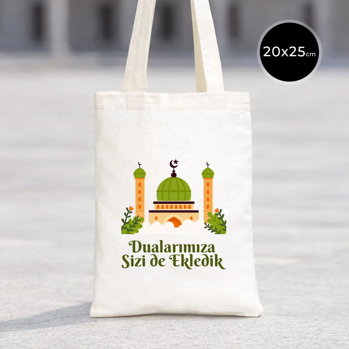 Hac ve Umre Hediyelik Ham Bez Çanta | 20x25 cm Kabe-i Muazzama’dan Selam ve D...