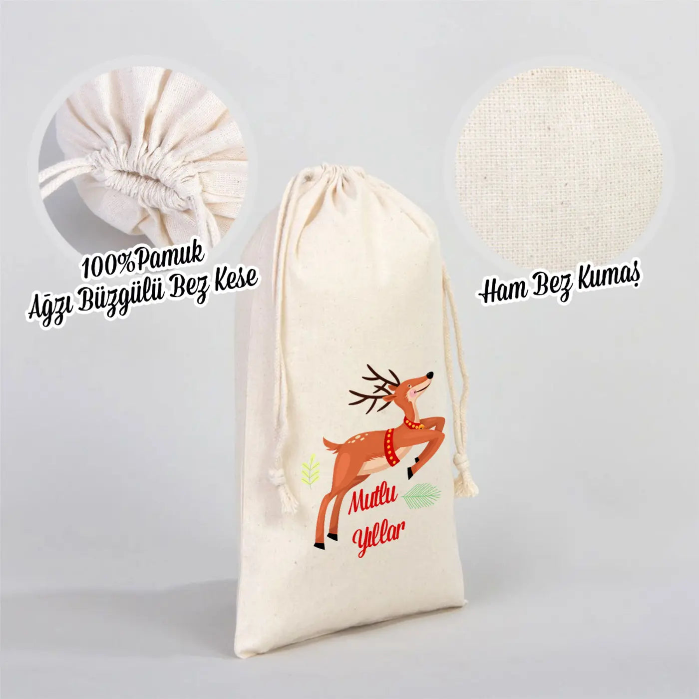 Yılbaşı Özel Desenli Bez Kese 20 x 30 cm (Özelleştirebilir)