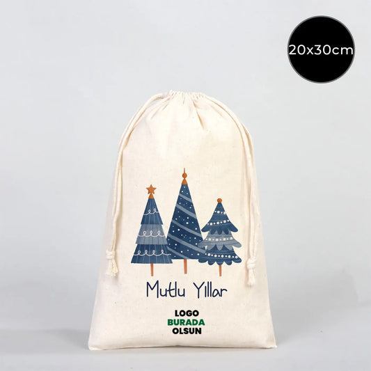 Yılbaşı Özel Desenli Bez Kese 20 x 30 cm (Özelleştirebilir)