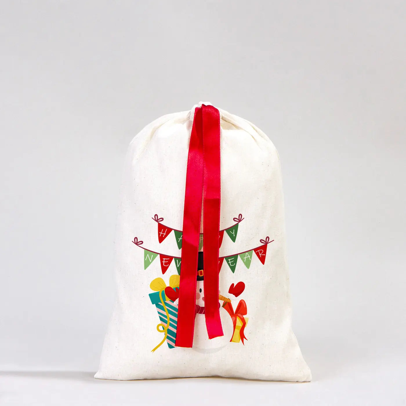 Yılbaşı Özel Bez Kese Kırmızı Kurdelalı - 20x30 cm (Özelleştirilebilir)