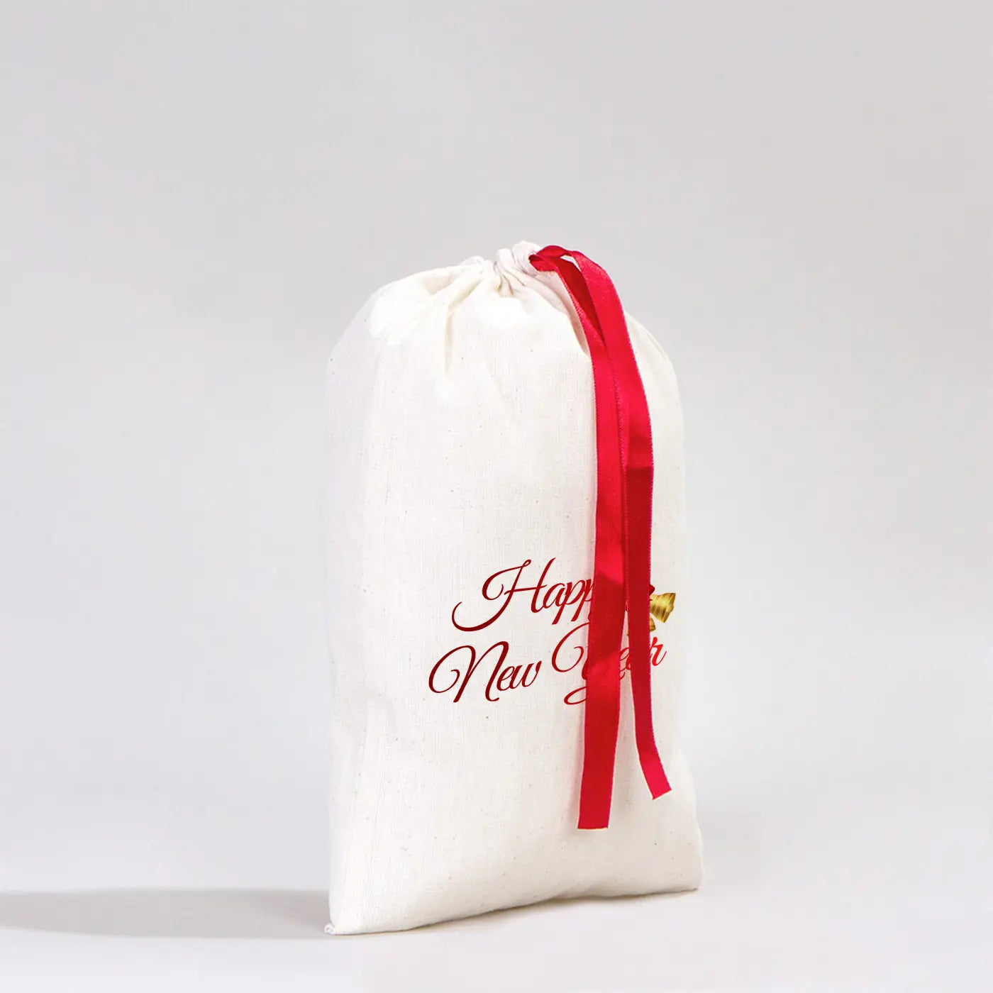 Yılbaşı Özel Bez Kese Kırmızı Kurdelalı - 20x30 cm (Özelleştirilebilir)
