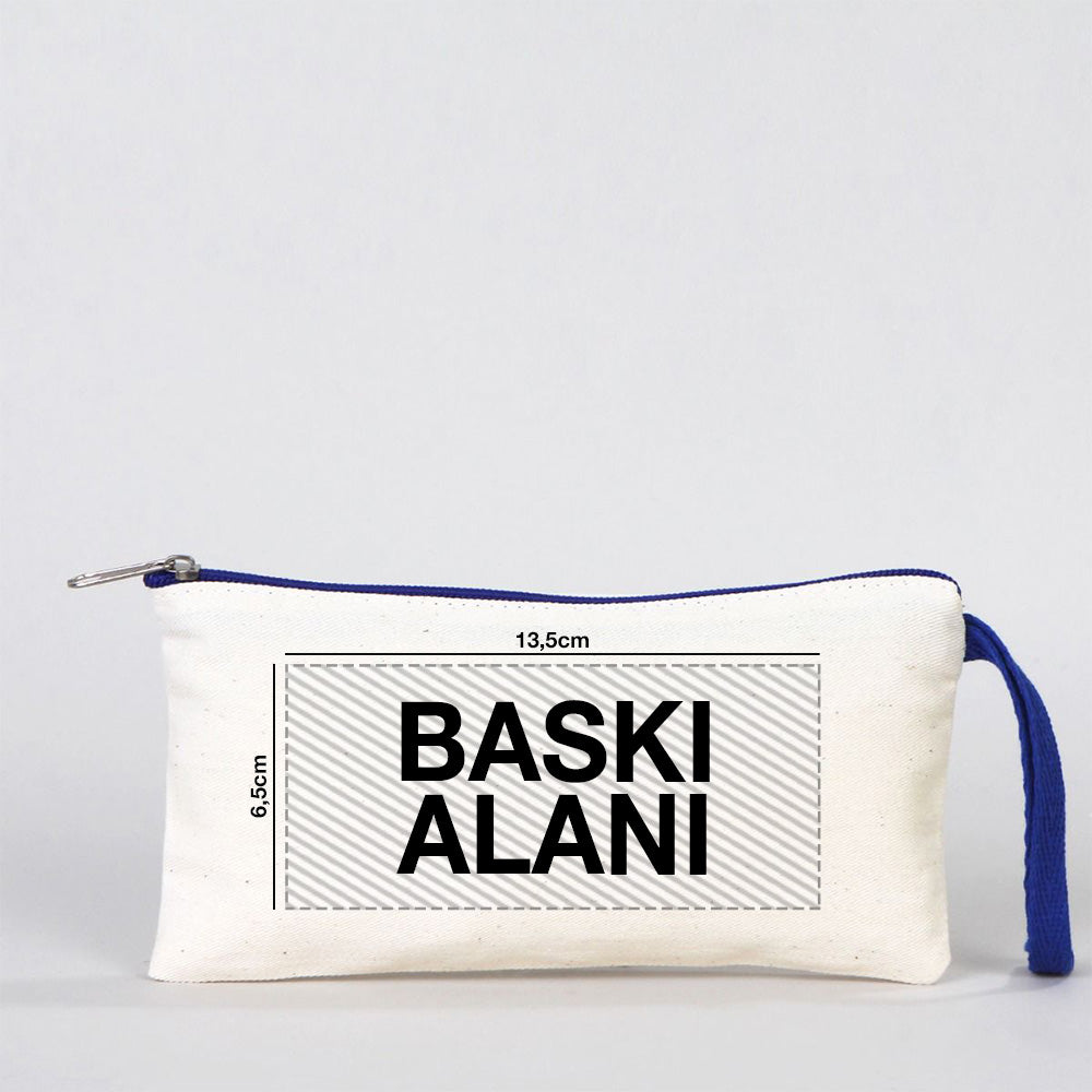 Karne Günü Baskılı Bez Kalemlik – Saks Mavi Fermuarlı