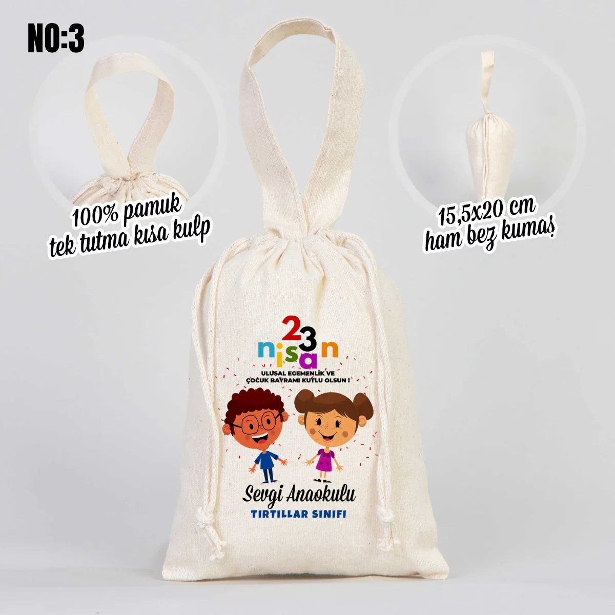 23 Nisan Bez Kese Tek Tutma Kısa Kulp - 15,5 x 20 cm (Özelleştirebilir) - kullanım örneği