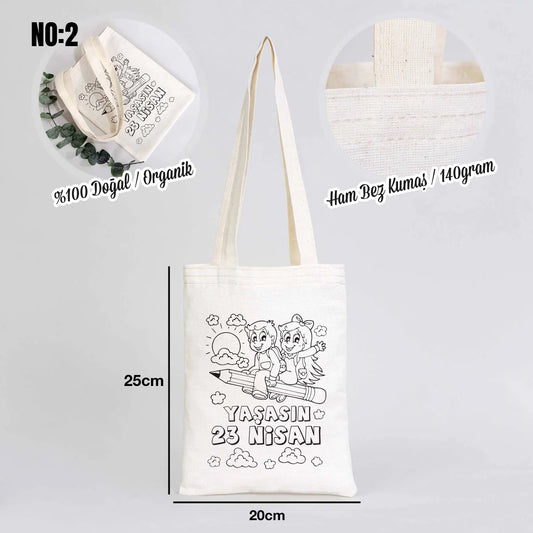 Boyanabilir 20x25 cm Ham Bez Kitap Çanta - 23 Nisan Hediyesi - detay görünüm