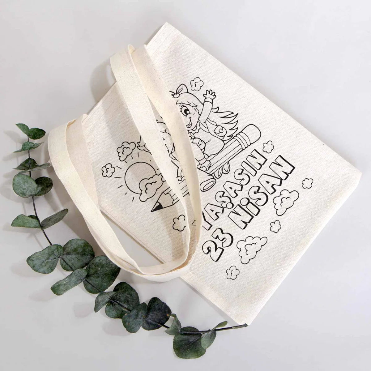 Boyanabilir 20x25 cm Ham Bez Kitap Çanta - 23 Nisan Hediyesi - görsel 6