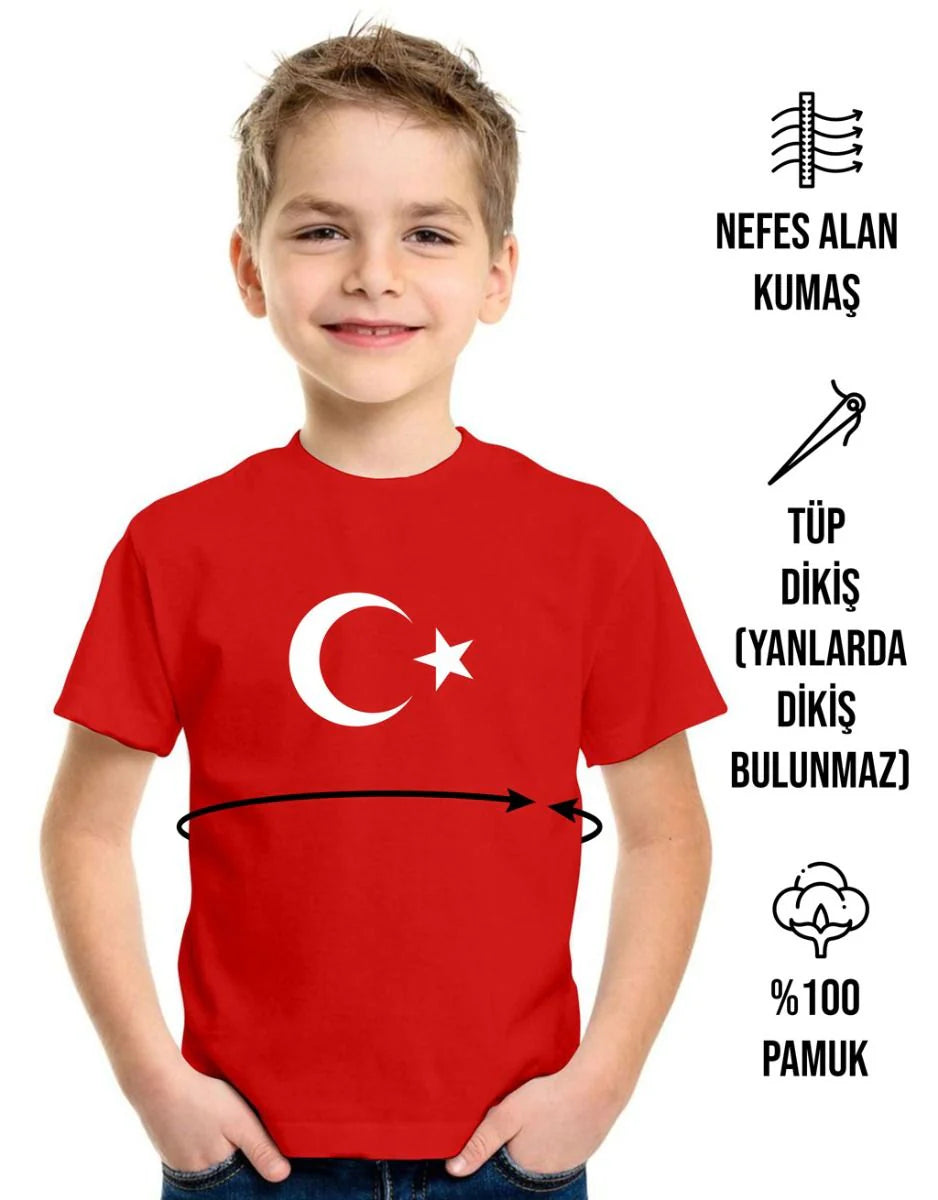 Ay Yıldız Baskılı Promosyon Çocuk Tişört - Kırmızı - görsel 6