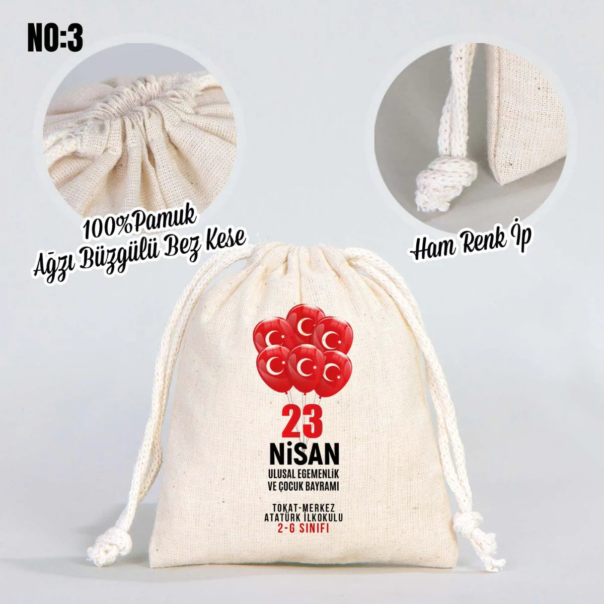 23 Nisan Bez Kese - 10x13 cm (Özelleştirilebilir) - yakın çekim