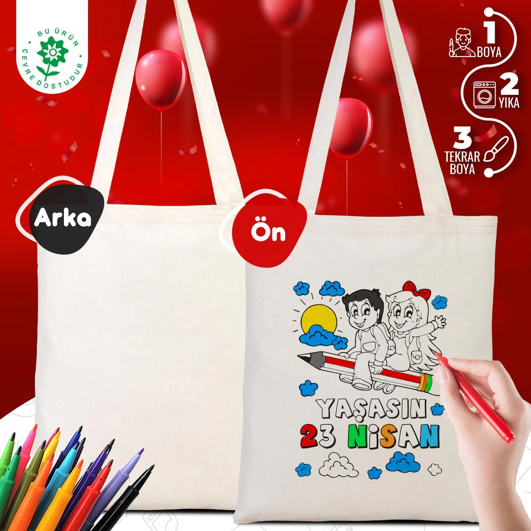 35x40 Boyanabilir Baskılı Bez Çanta - 23 Nisan Hediyesi - görsel 6