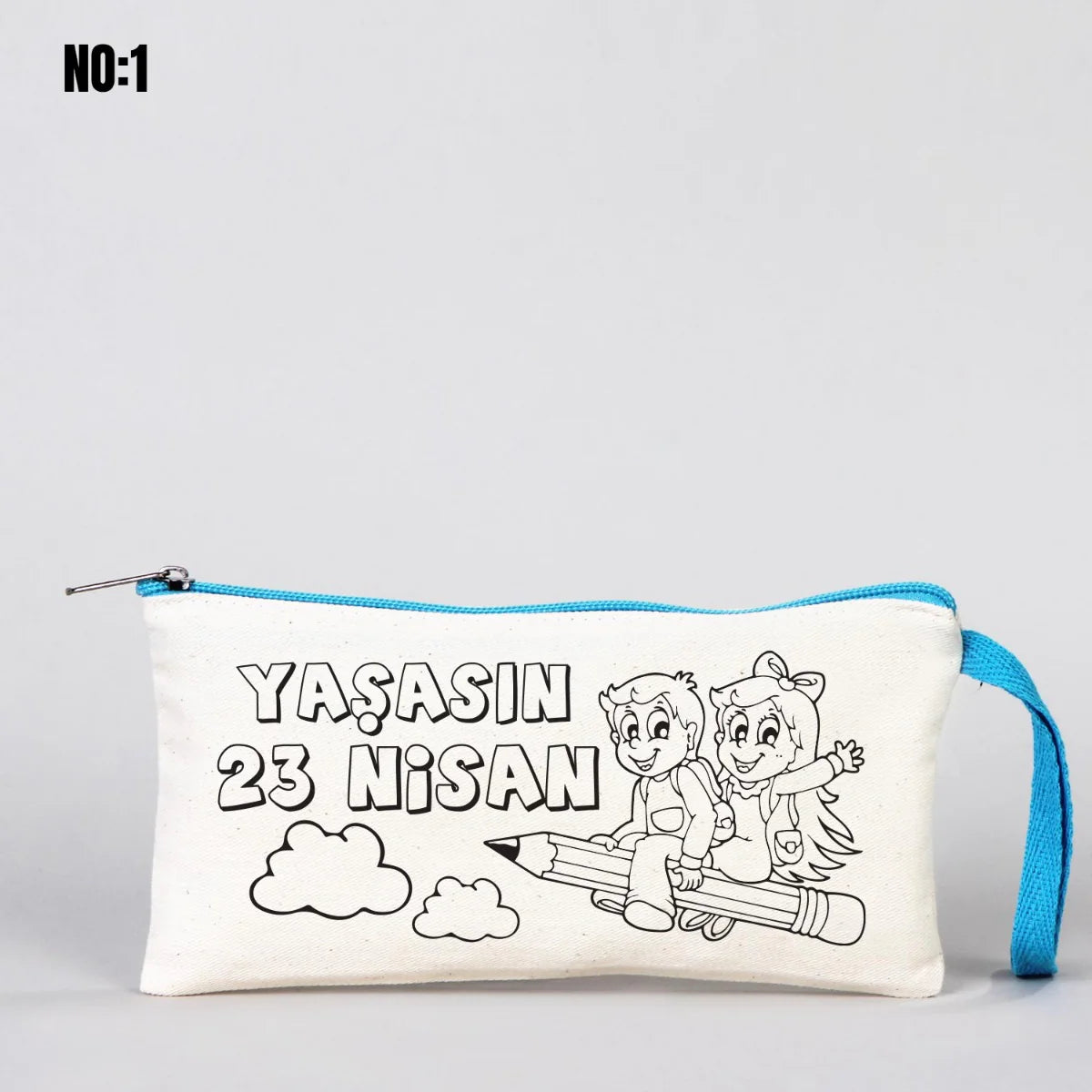 Boyanabilir 21x10 cm Renkli Fermuarlı Gabardin Kalemlik - 23 Nisan Hediyesi