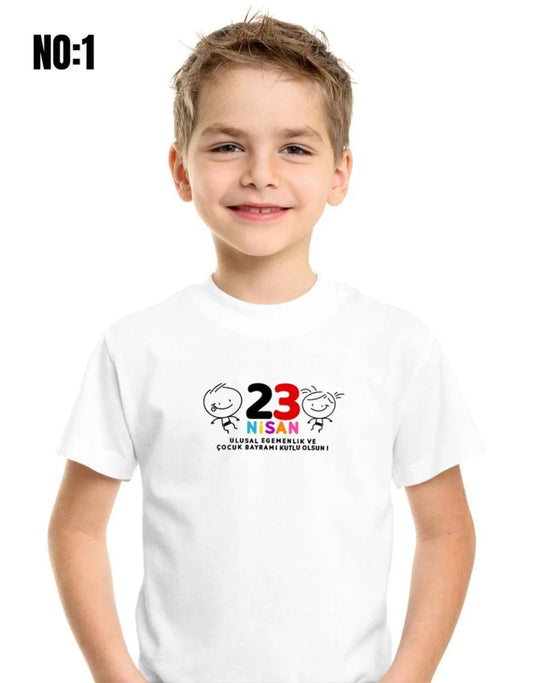23 Nisan Baskılı Promosyon Tişört - Beyaz