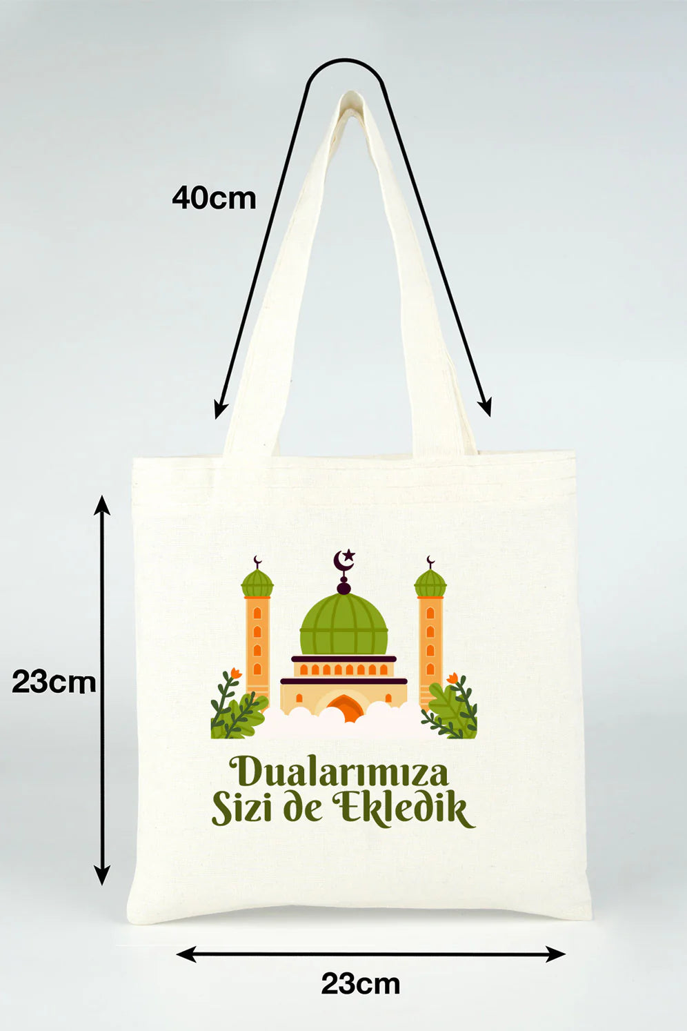 Hac ve Umre Hediyelik Ham Bez Çanta | 23x23 cm Kabe-i Muazzama’dan Selam ve D... - yakın çekim