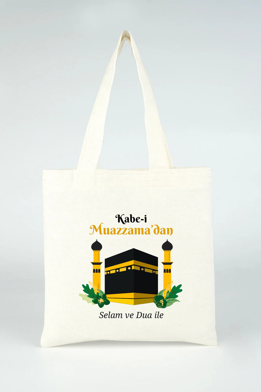 23x23 cm Dualarımıza Sizi de Ekledik | Hac ve Umre Hediyelik Ham Bez Çanta - detay görünüm