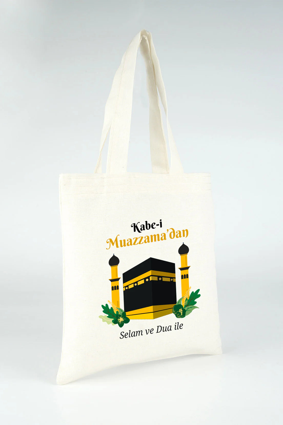 23x23 cm Dualarımıza Sizi de Ekledik | Hac ve Umre Hediyelik Ham Bez Çanta - kullanım örneği