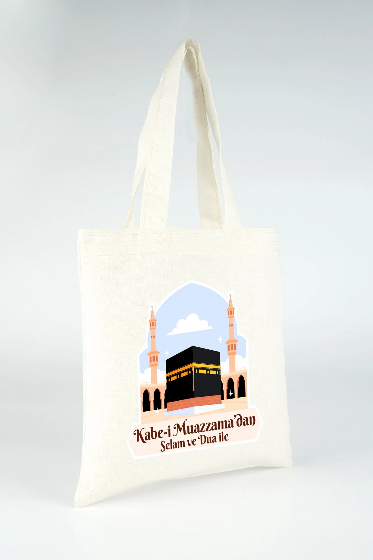 23x23 cm Dualarımıza Sizi de Ekledik | Hac ve Umre Hediyelik Ham Bez Çanta - kullanım örneği