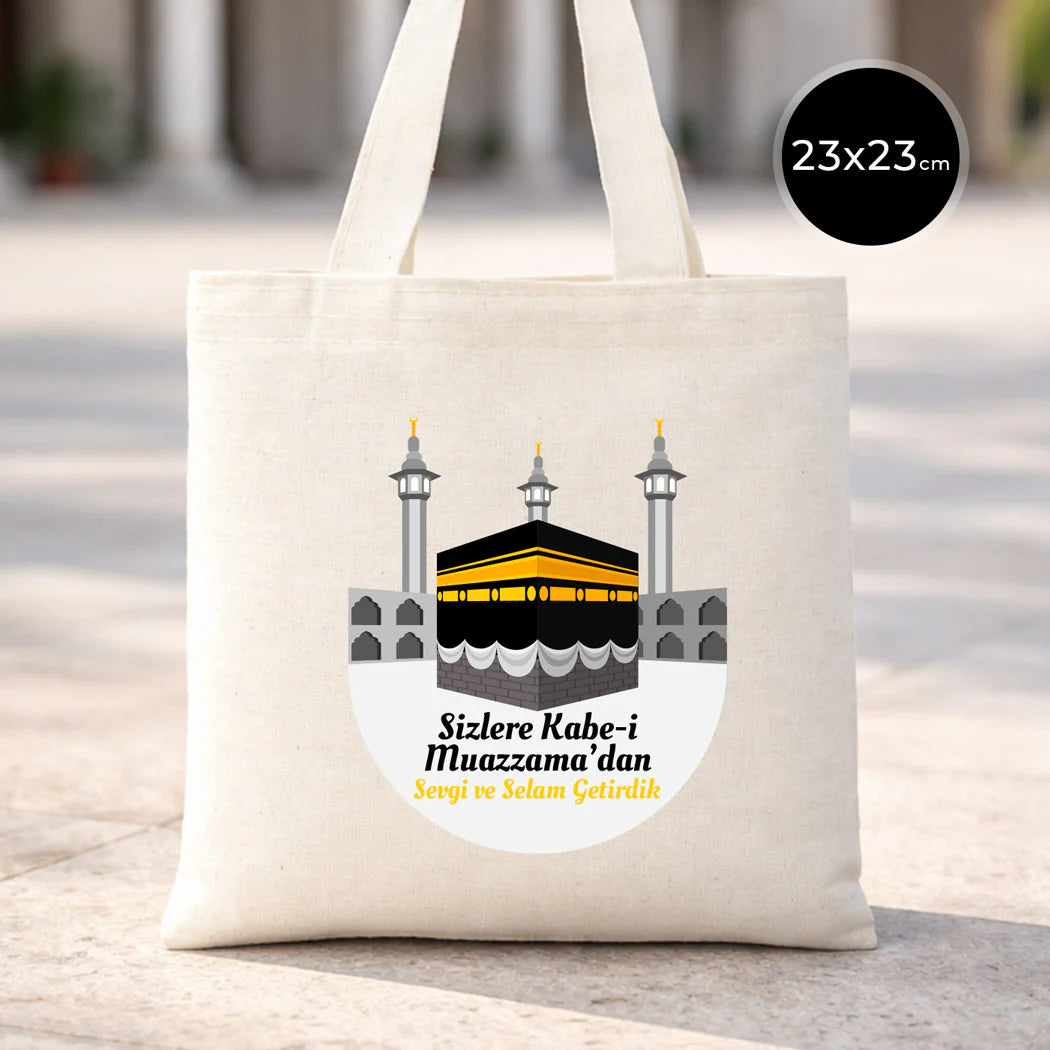 23x23 cm Kabe-i Muazzama’dan Selam ve Dua ile | Hac ve Umre Hediyelik Ham Bez...