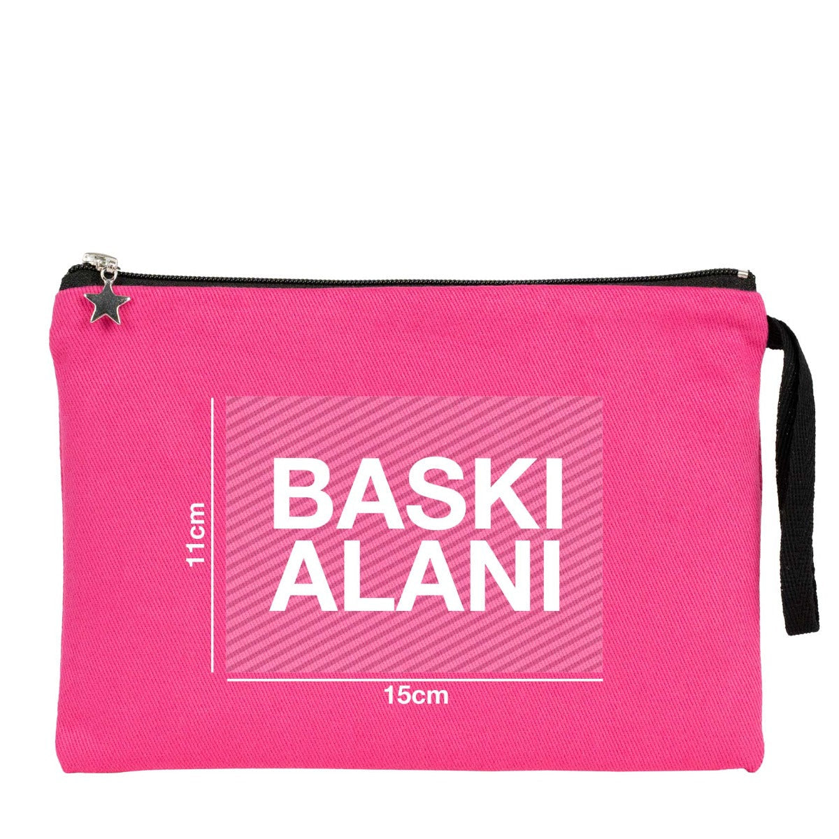 Fuşya karne günü temalı astarlı clutch çanta, okul figürlü ve özelleştirilebilir karne hediyesi tasarımı