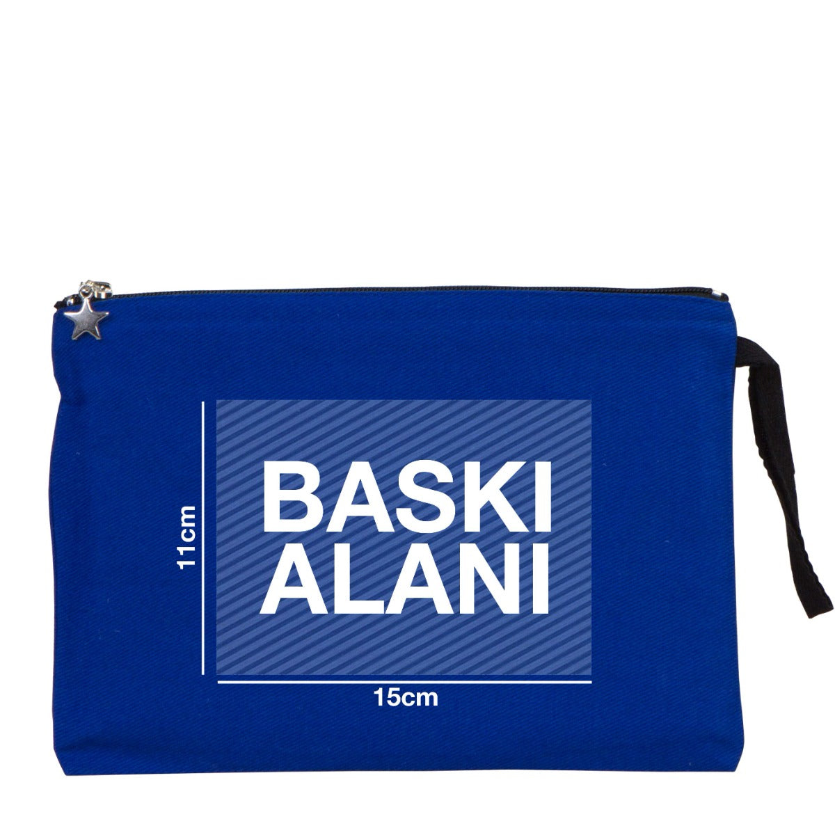 Mavi karne günü temalı kanvas clutch çanta, okul figürlü ve özelleştirilebilir karne hediyesi tasarımı