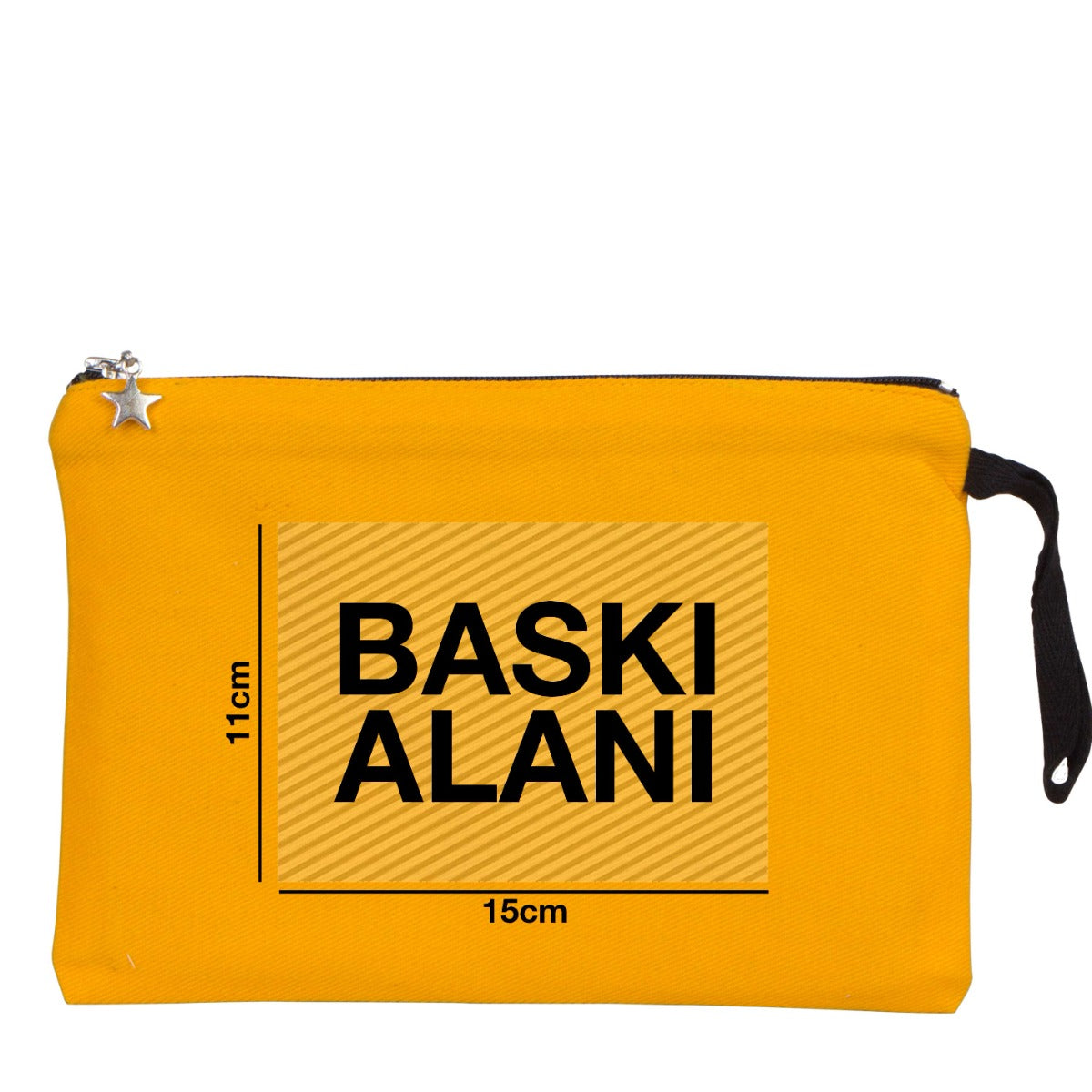 Sarı karne günü temalı kanvas clutch çanta, okul figürlü ve özelleştirilebilir karne hediyesi tasarımı