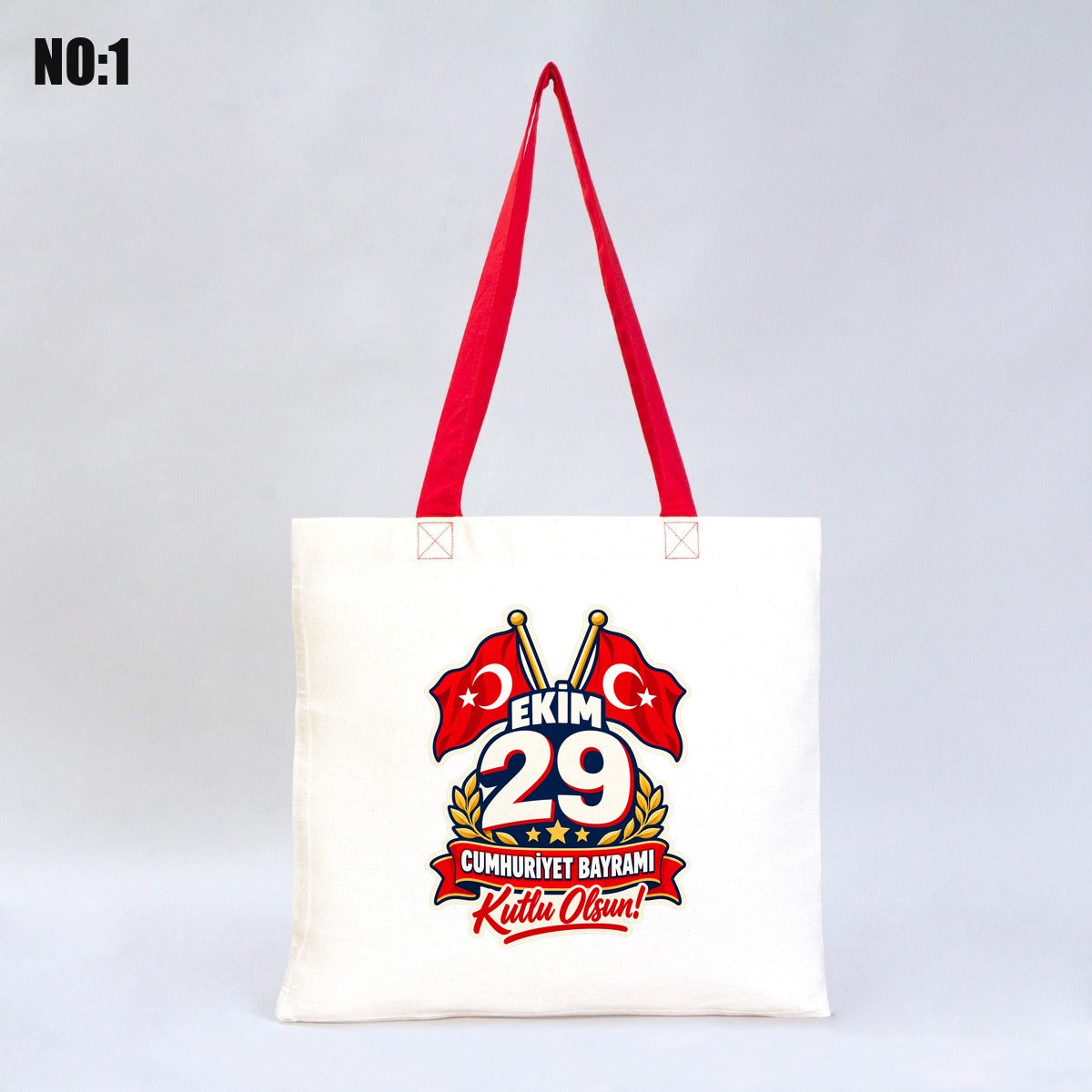 40x35 cm Kırmızı Kulp Gabardin Bez Çanta Baskılı - 29 Ekim Cumhuriyet Bayramı No.1 - istecanta.com