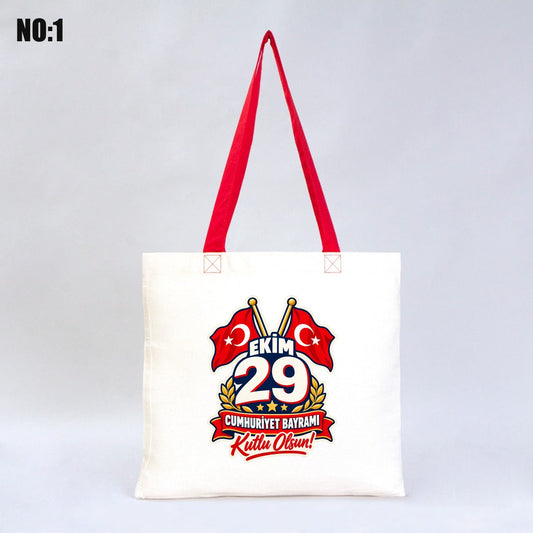 40x35 cm Kırmızı Kulp Gabardin Bez Çanta Baskılı - 29 Ekim Cumhuriyet Bayramı No.1 - istecanta.com