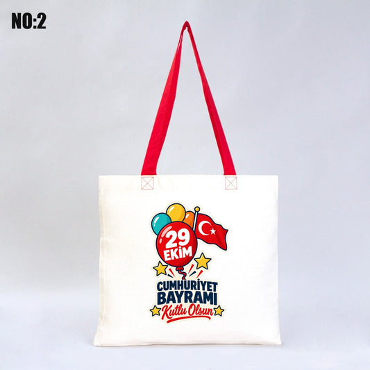 40x35 cm Kırmızı Kulp Gabardin Bez Çanta Baskılı - 29 Ekim Cumhuriyet Bayramı No.2 - istecanta.com