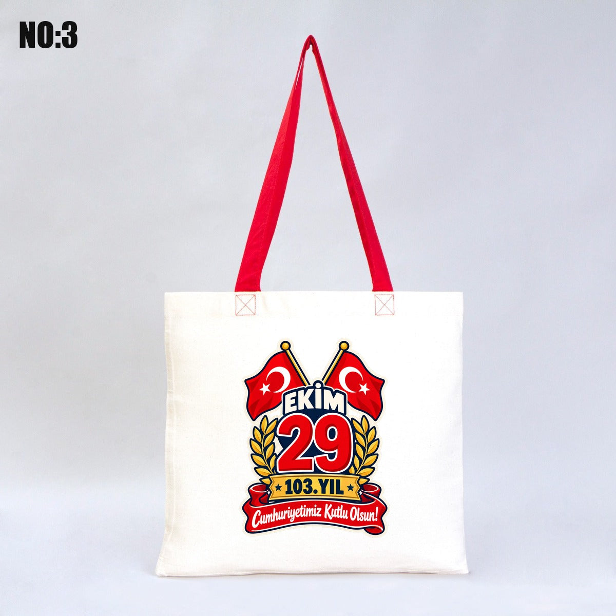 40x35 cm Kırmızı Kulp Gabardin Bez Çanta Baskılı - 29 Ekim Cumhuriyet Bayramı No.3 - istecanta.com