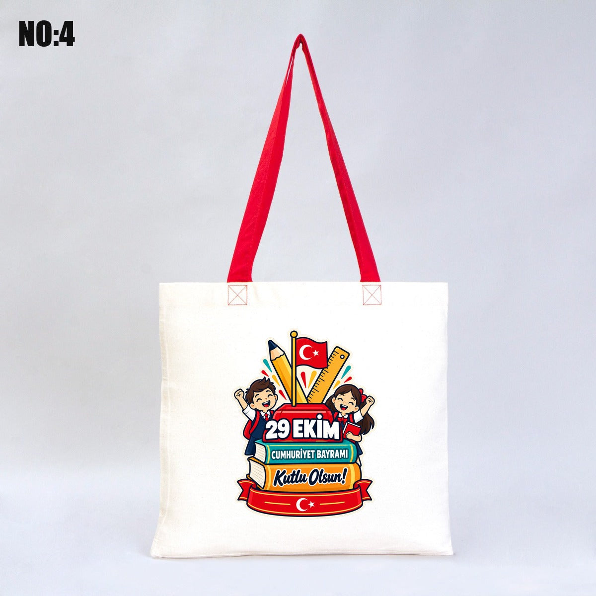 40x35 cm Kırmızı Kulp Gabardin Bez Çanta Baskılı - 29 Ekim Cumhuriyet Bayramı No.4 - istecanta.com
