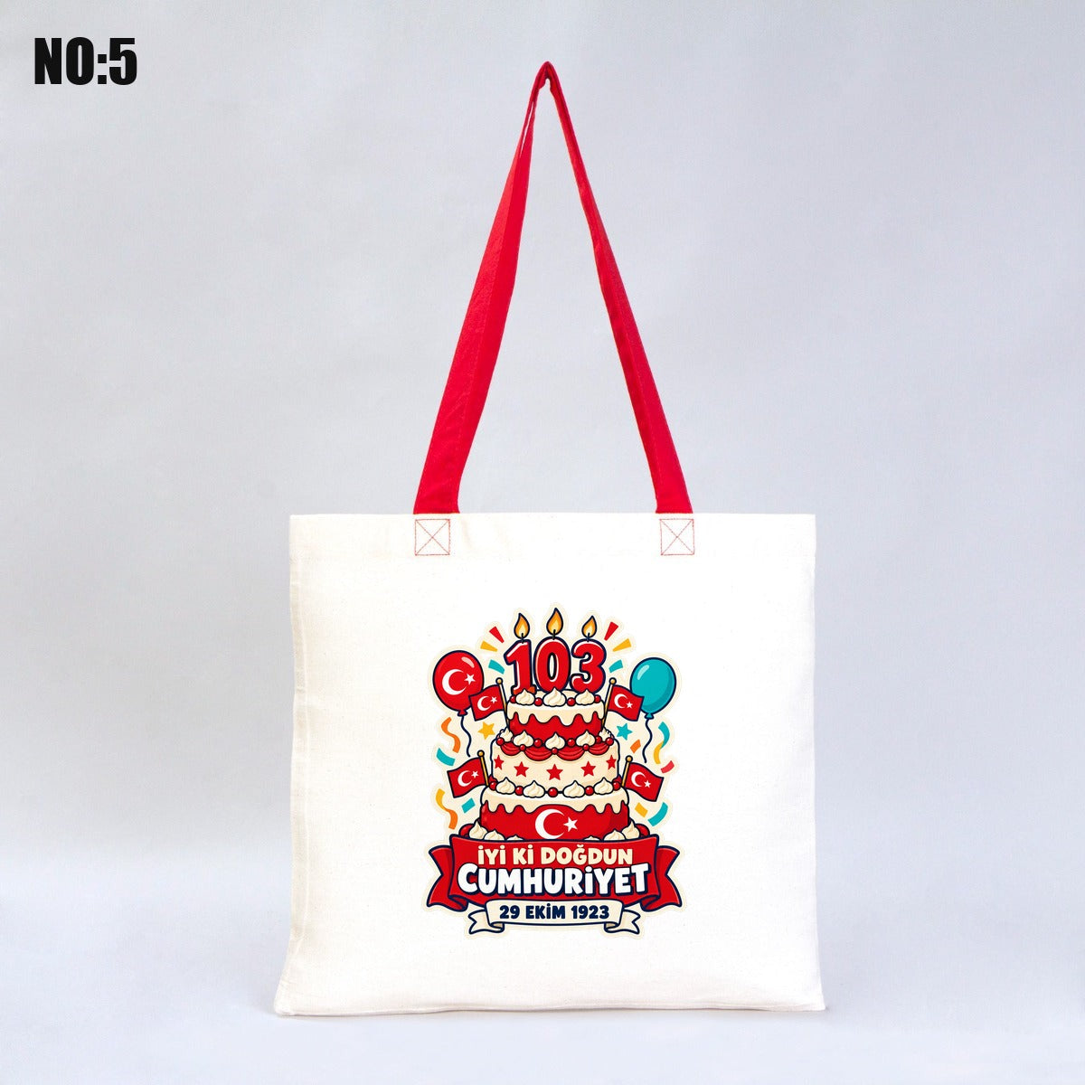 40x35 cm Kırmızı Kulp Gabardin Bez Çanta Baskılı - 29 Ekim Cumhuriyet Bayramı No.5 - istecanta.com