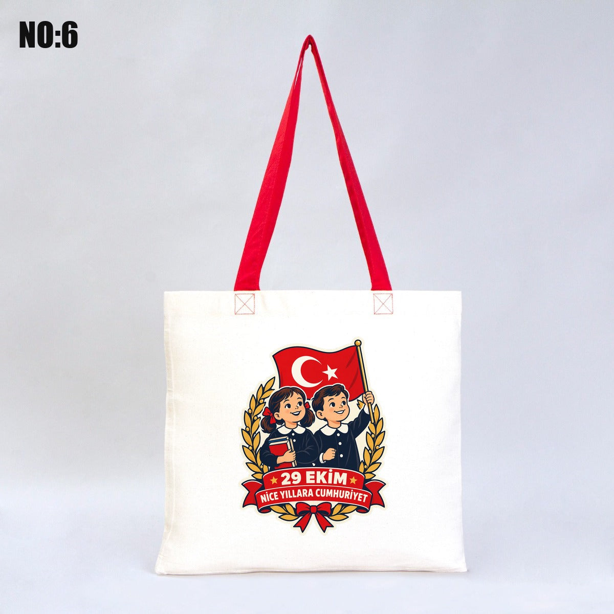 40x35 cm Kırmızı Kulp Gabardin Bez Çanta Baskılı - 29 Ekim Cumhuriyet Bayramı No.6 - istecanta.com