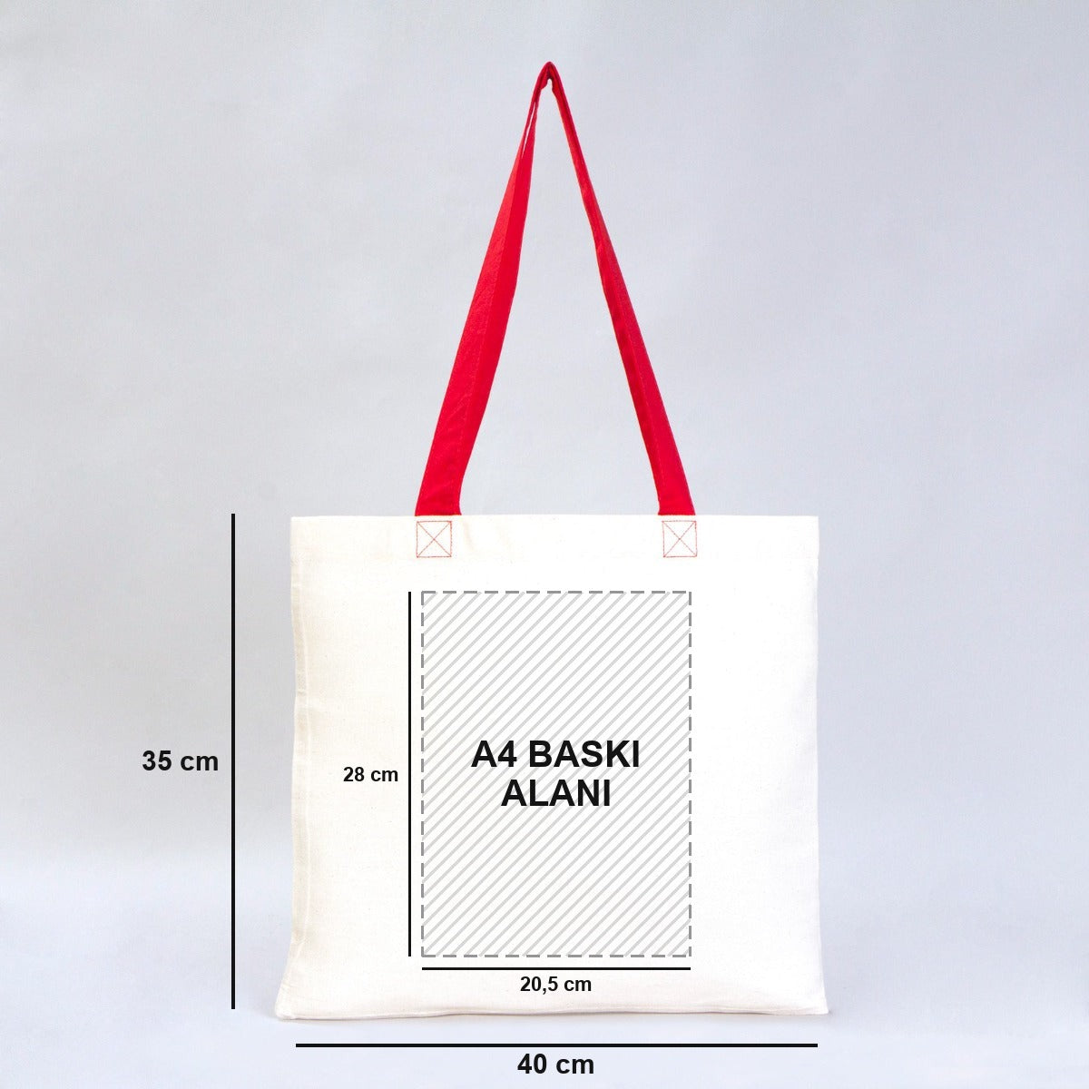 40x35 cm Kırmızı Kulp Gabardin Bez Çanta A4 baskı alanı 20,5x28 cm - istecanta.com