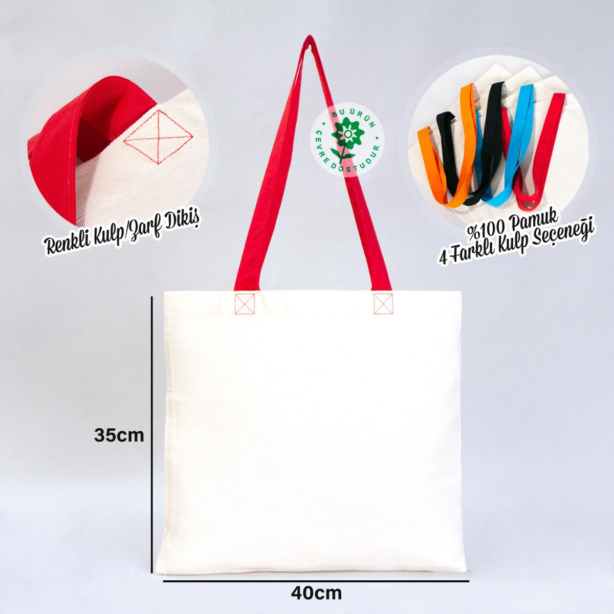 40x35 cm Kırmızı Kulp Gabardin Bez Çanta ölçü 40x35 cm - istecanta.com