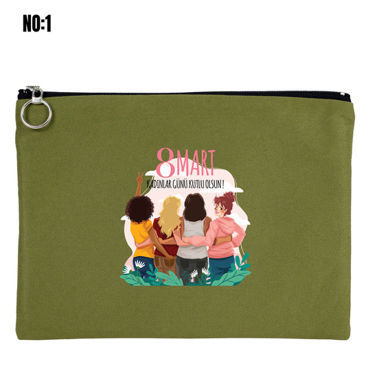 8 Mart Dünya Kadınlar Günü Clutch Kanvas Çanta (25x18 cm) - detay görünüm