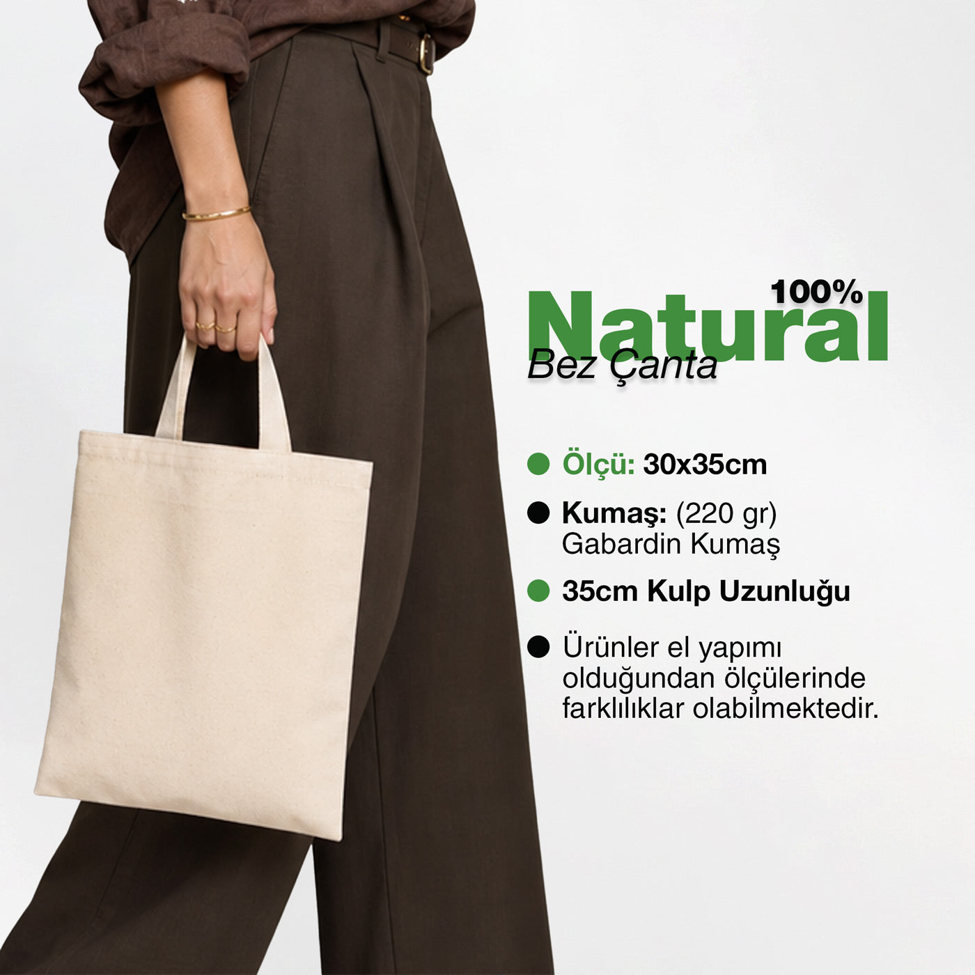 Gabardin Bez Çanta Kısa Kulp 30x35 cm (Özelleştirilebilir)