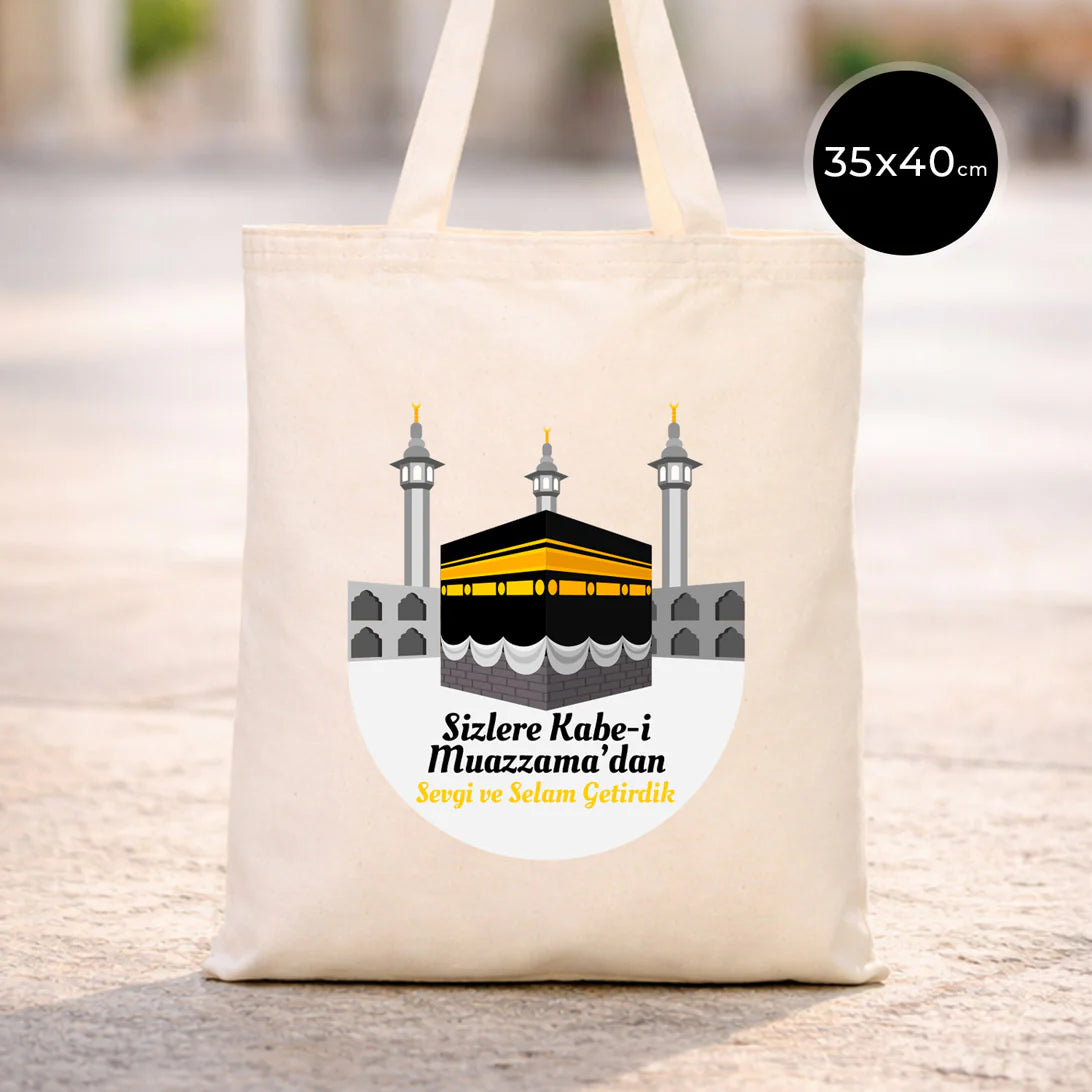 35x40 cm Kabe-i Muazzama’dan Selam ve Dua ile | Hac ve Umre Hediyelik Ham Bez...