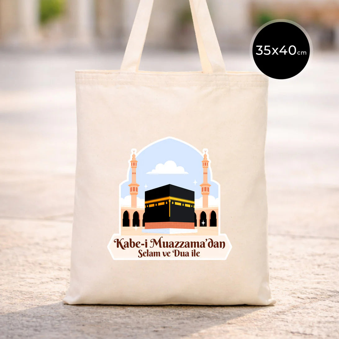 35x40 cm Kabe-i Muazzama’dan Selam ve Dua ile | Hac ve Umre Hediyelik Ham Bez...