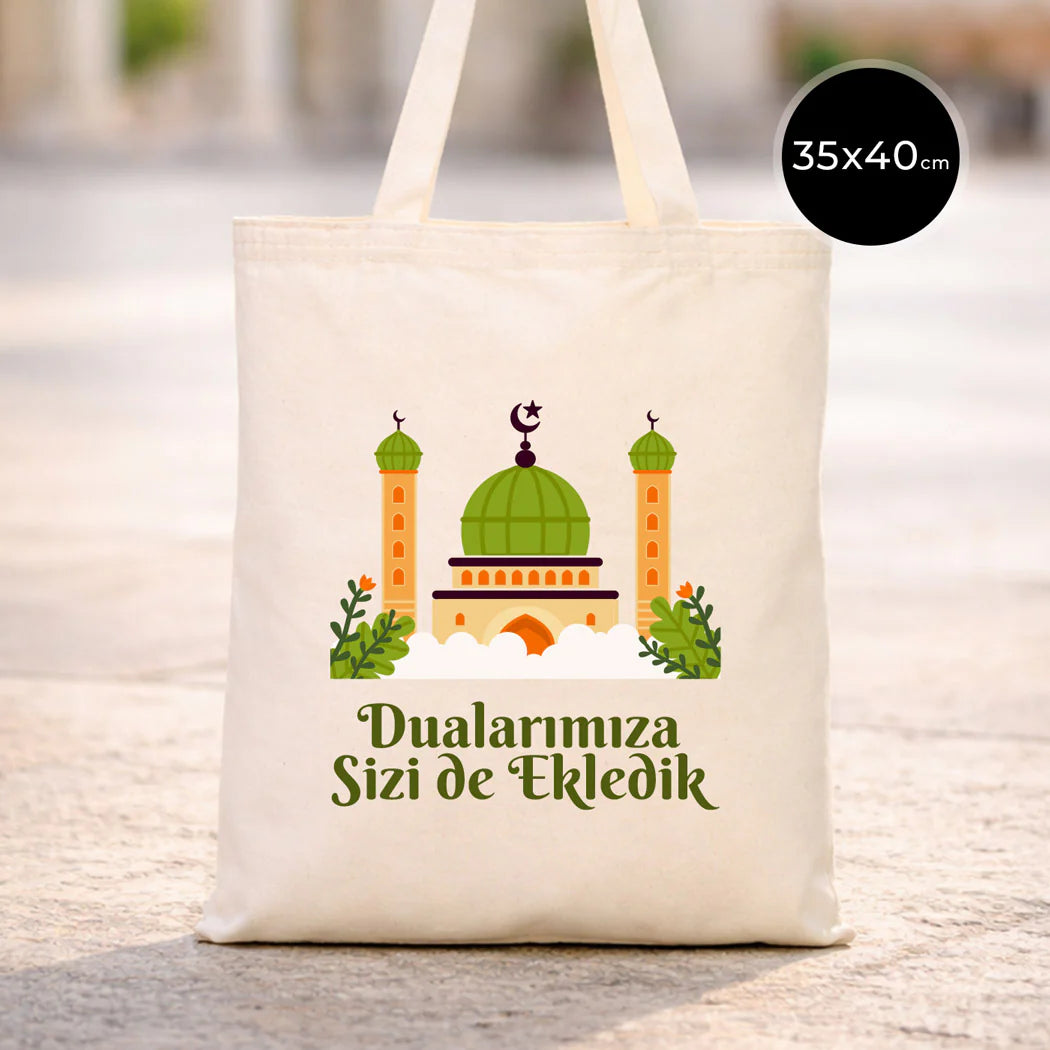 Hac ve Umre Hediyelik Ham Bez Çanta | 35x40 cm Kabe-i Muazzama’dan Selam ve D...