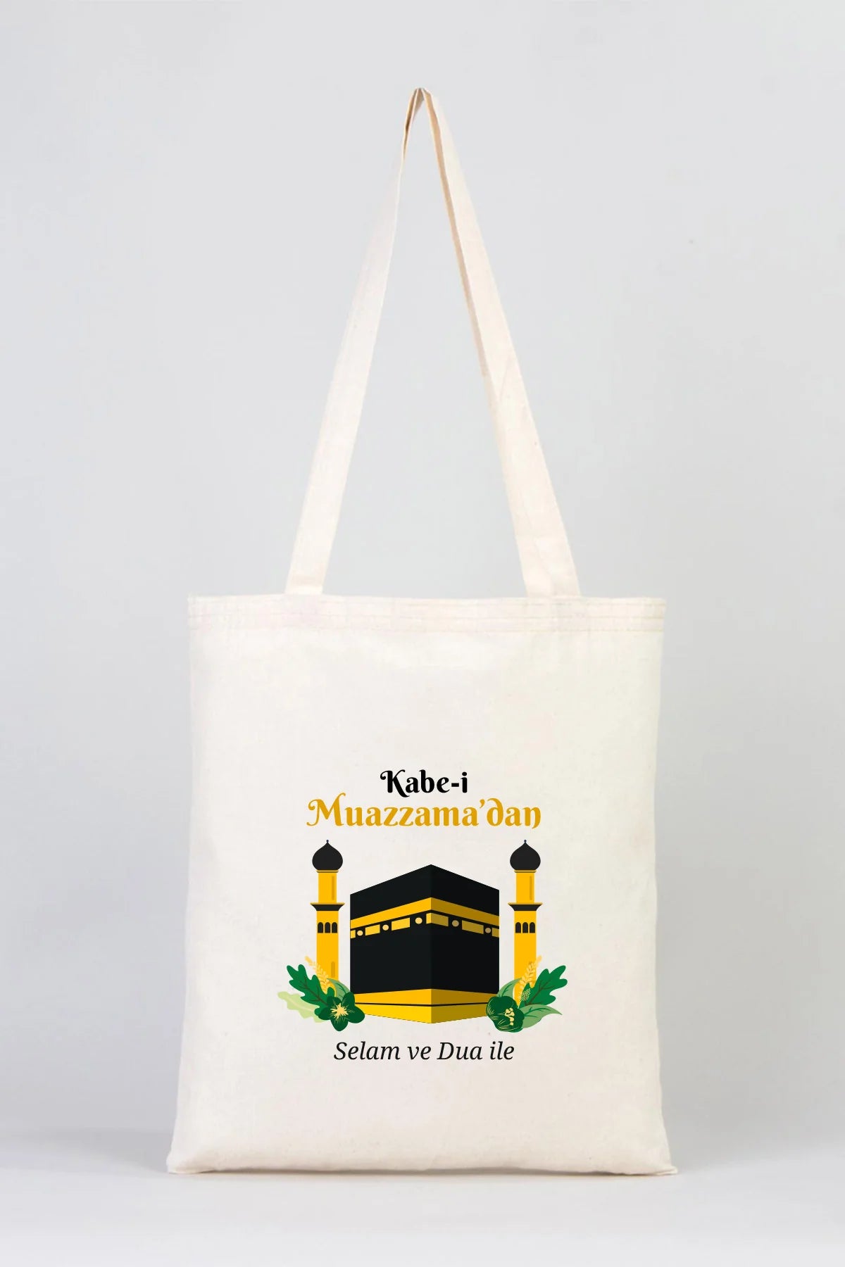 35x40 cm Dualarımıza Sizi de Ekledik | Hac ve Umre Hediyelik Ham Bez Çanta - detay görünüm