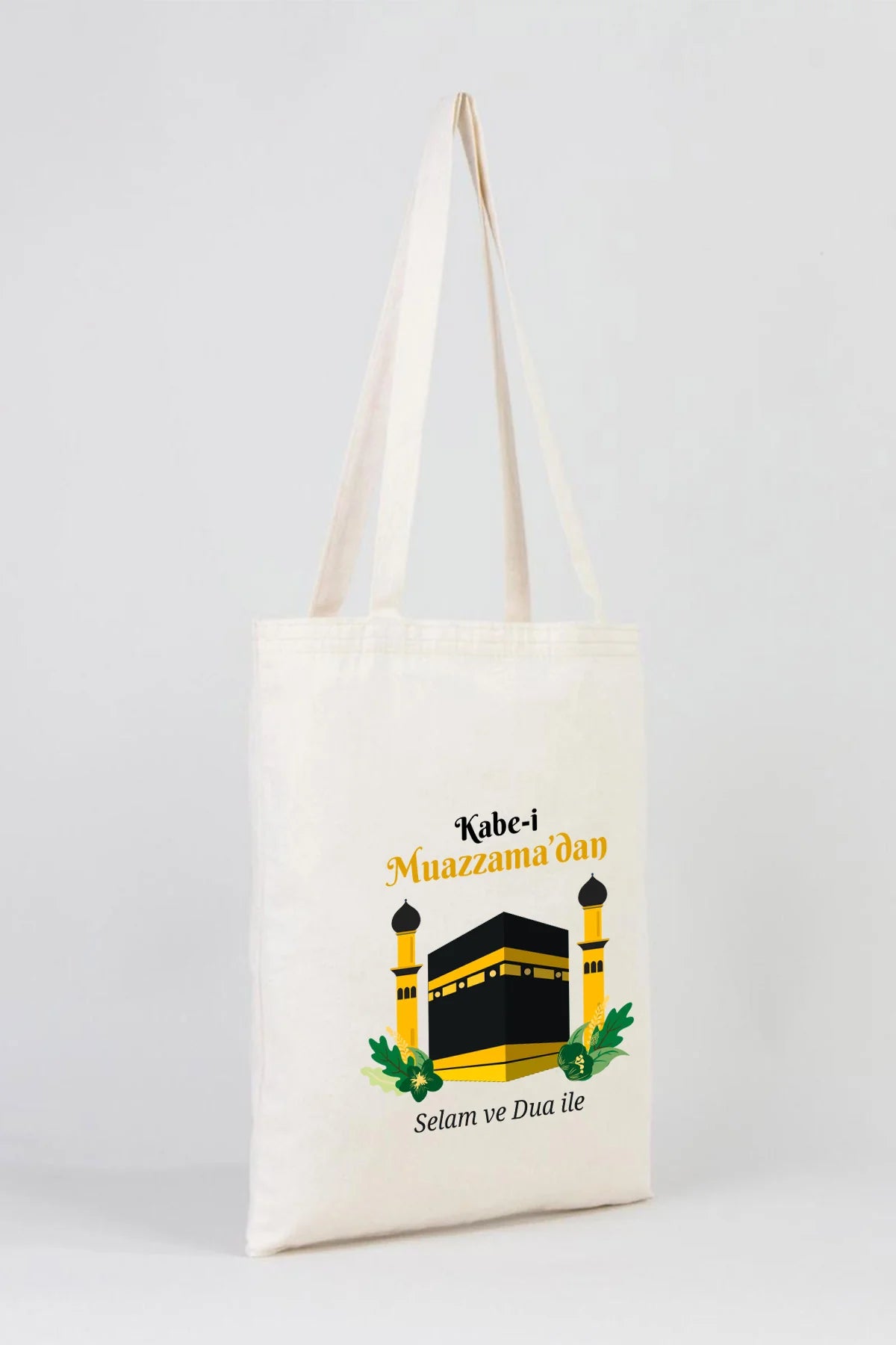 35x40 cm Dualarımıza Sizi de Ekledik | Hac ve Umre Hediyelik Ham Bez Çanta - kullanım örneği
