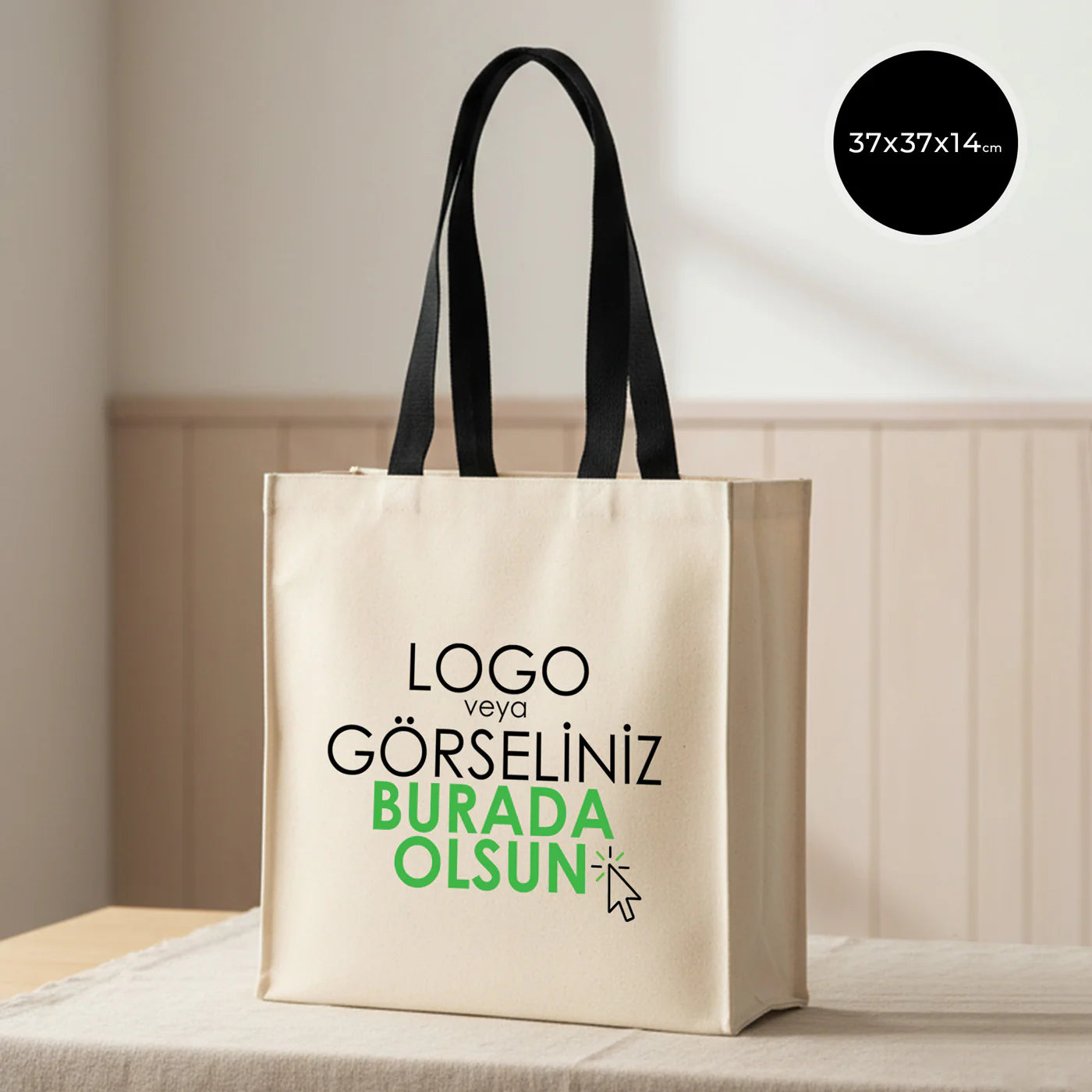 Stone Körüklü Kanvas Çanta - 37x37x14 cm - Örgü Kulp (Özelleştirilebilir)