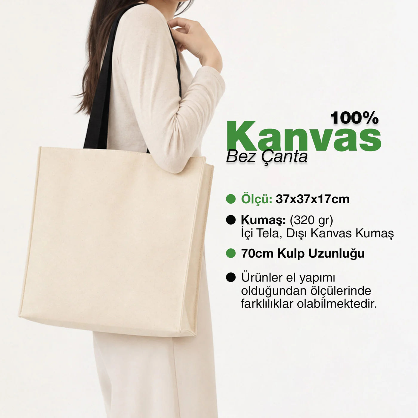 Tam Körüklü Stone Kanvas Çanta - 37x37x14 cm