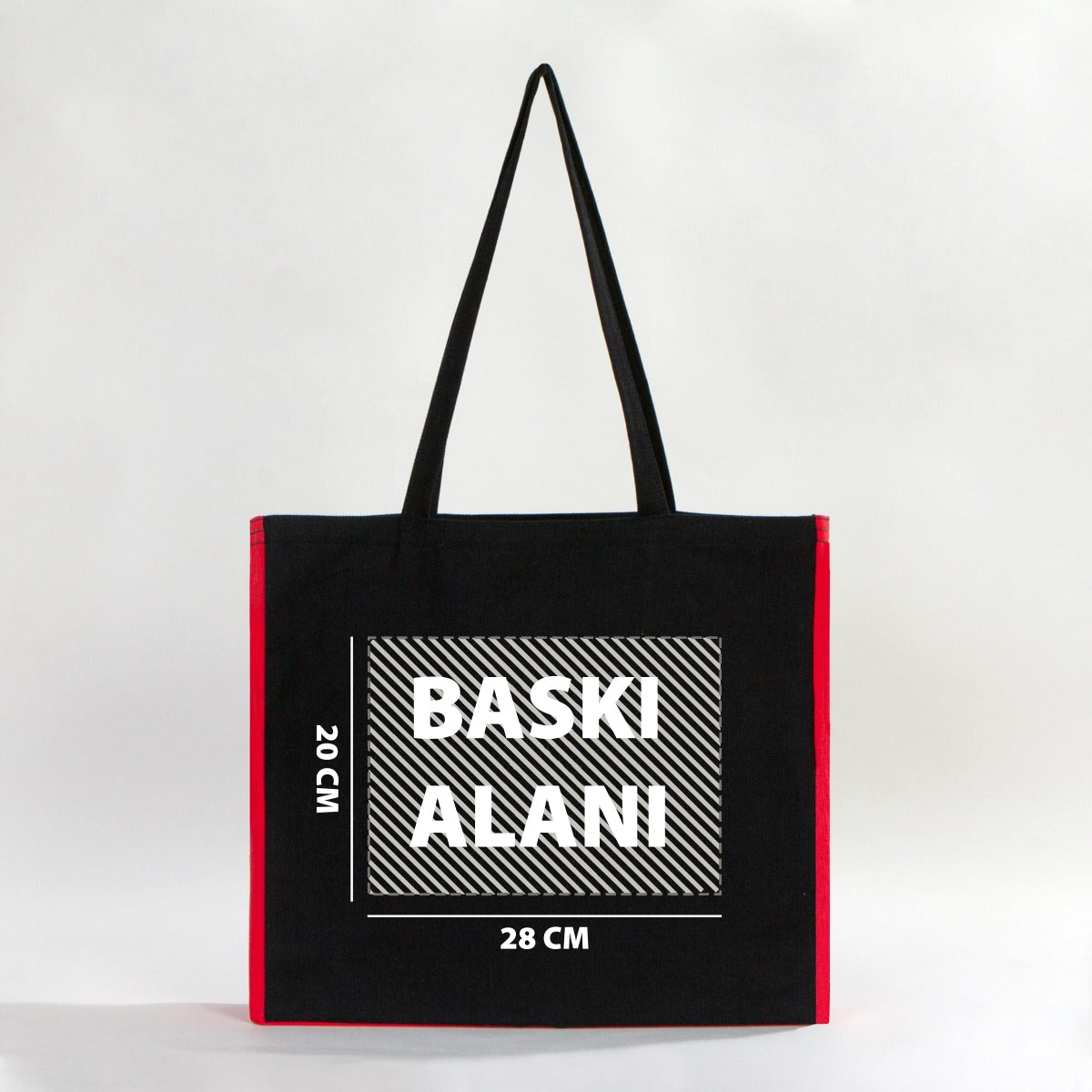 Classic Siyah Kanvas Çanta - Kırmızı Tam Körüklü 40x35x10 cm (Özelleştirilebilir)